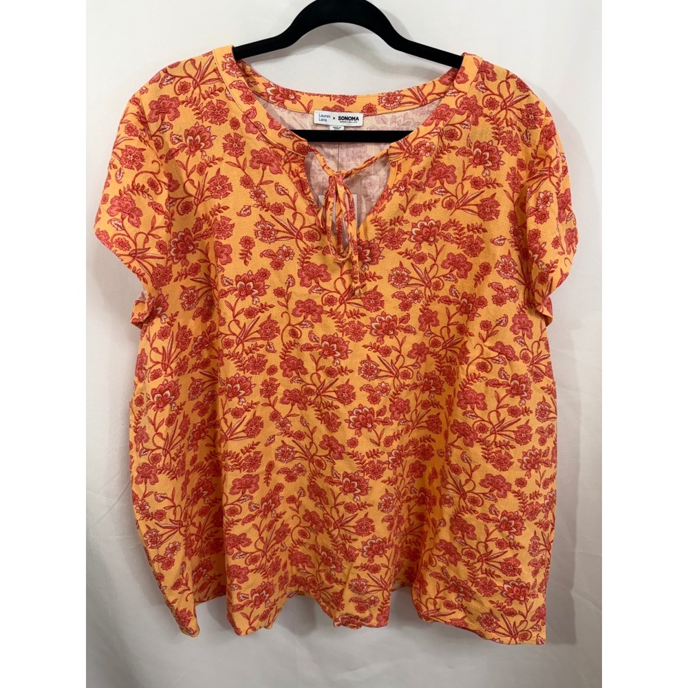 Lauren Lane x Sonoma Goods for Life Floral Peach Pink Tunic‎ Top 2X Boho Shirt
